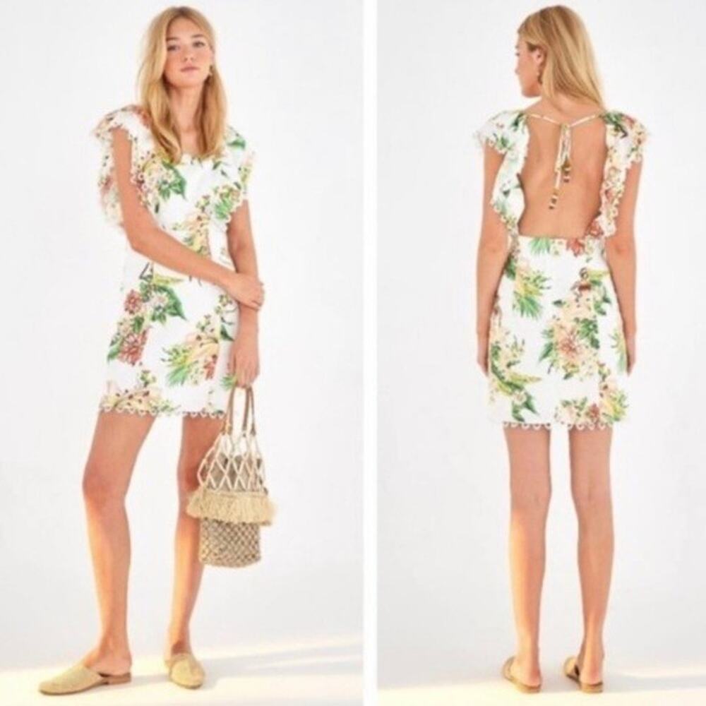Farm Rio Denyse Linen Floral Ruffle Mini Dress Size M